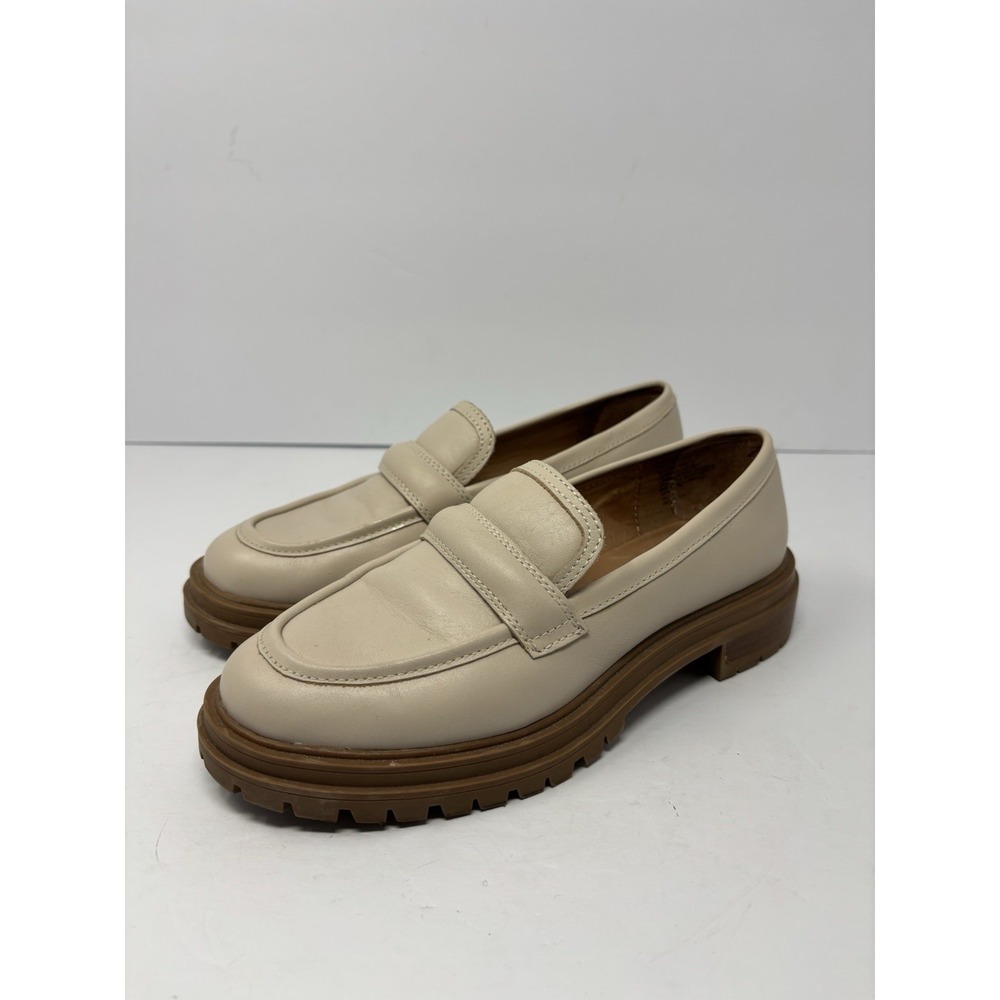 Madewell Womens 7 The Bradley Lugsole Loafer Shoes Beige Leather Chunky Slip On